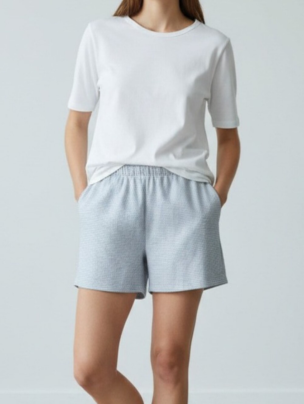 Light Gray Textured Knit Shorts